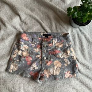 Floral High Waisted Jean Shorts